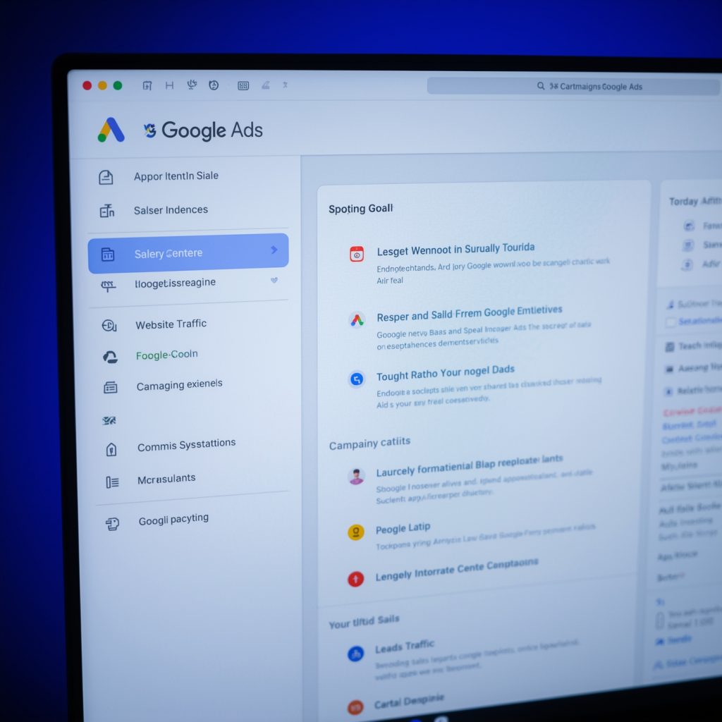 Google Ads login screen with new campaign button